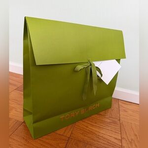 Tory Burch gift bag with gift note and tissue in green